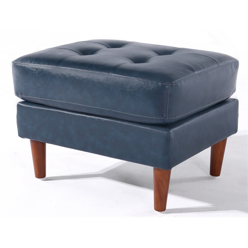 Pemberly Row Contemporary Faux Leather Ottoman/Footstool in Blue