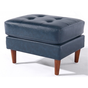 Pemberly Row Contemporary Faux Leather Ottoman/Footstool in Blue