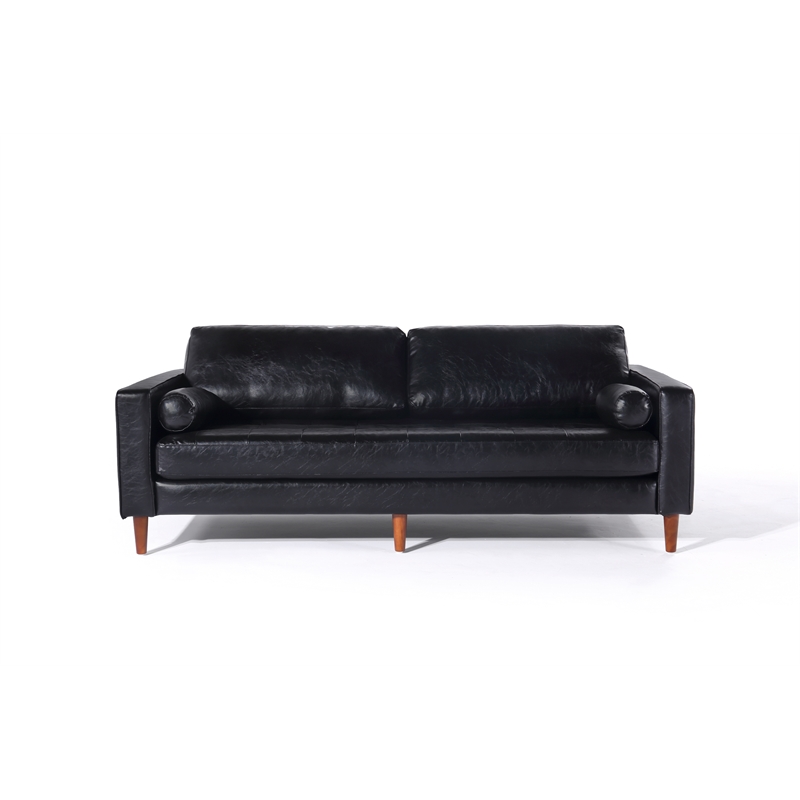 Pemberly Row Contemporary PU Faux Leather Sofa in Black Finish