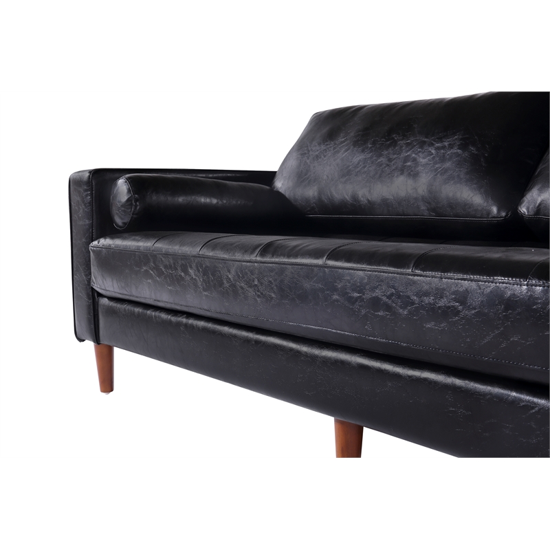 Pemberly Row Contemporary PU Faux Leather Sofa in Black Finish