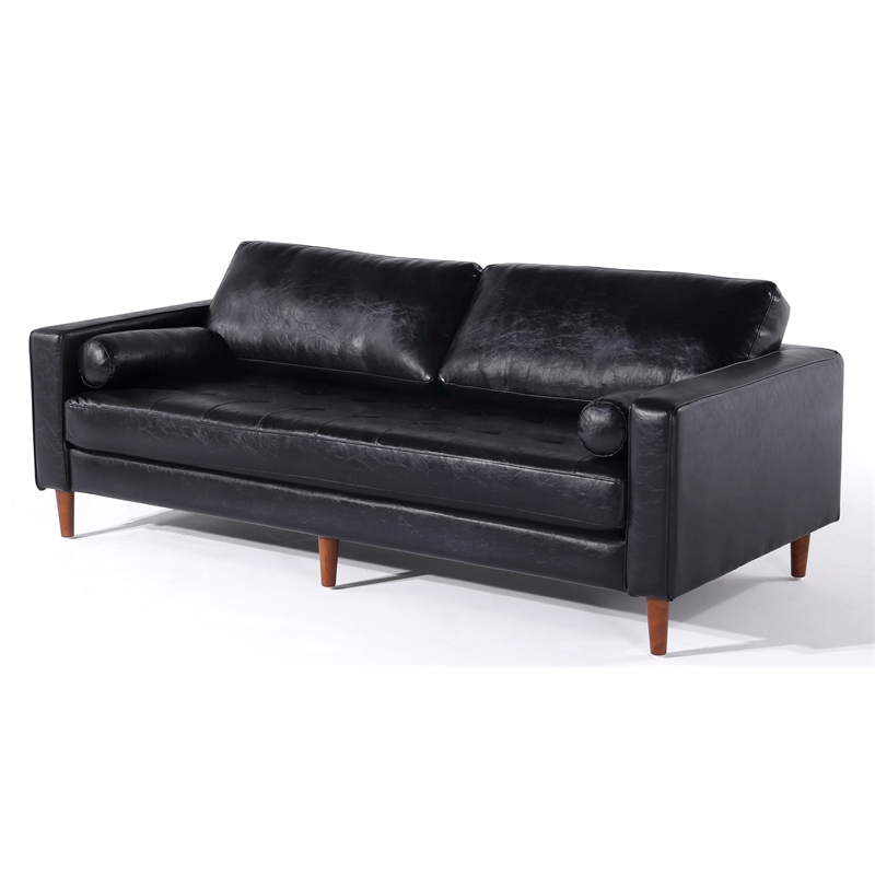 Pemberly Row Contemporary PU Faux Leather Sofa in Black Finish