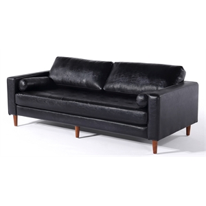 Pemberly Row Contemporary PU Faux Leather Sofa in Black Finish