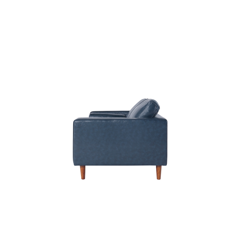 Pemberly Row Contemporary PU Faux Leather & Wood Arm Chair in Blue