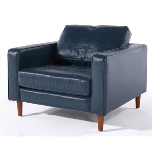 Pemberly Row Contemporary PU Faux Leather & Wood Arm Chair in Blue
