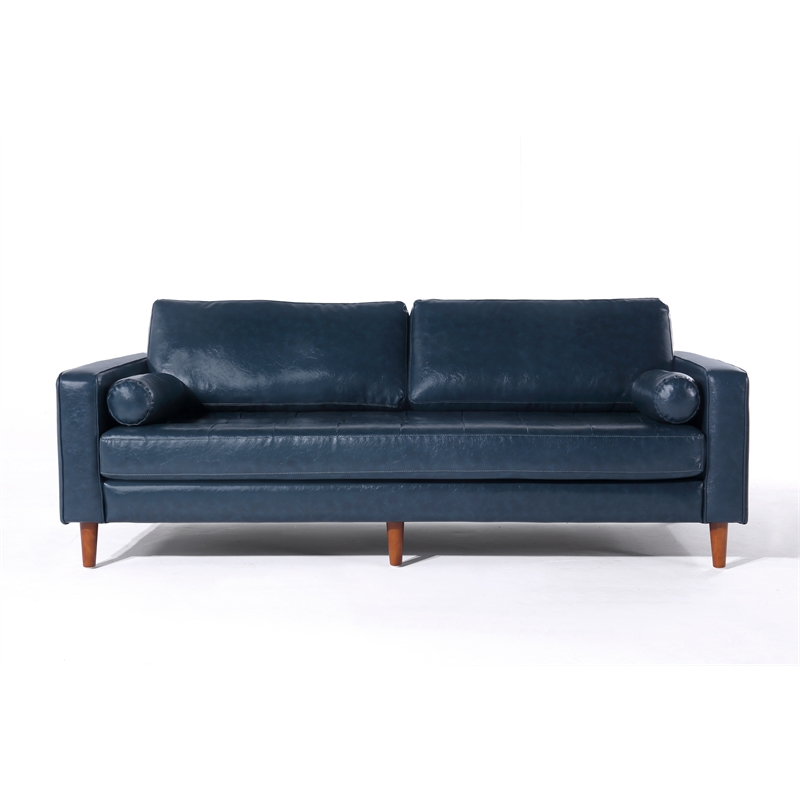 Pemberly Row Contemporary PU Faux Leather Sofa in Blue Finish