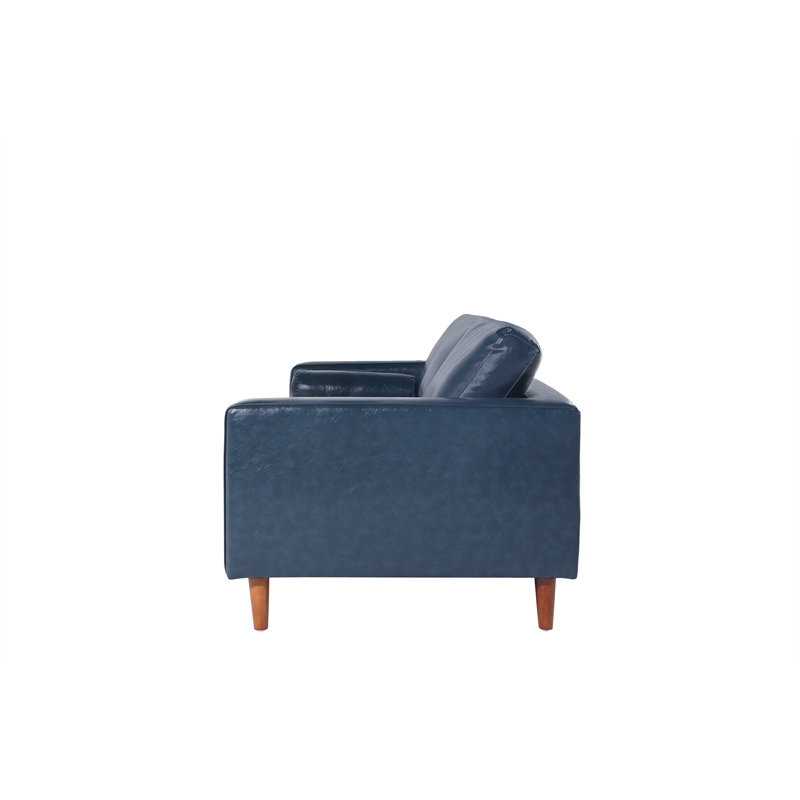Pemberly Row Contemporary PU Faux Leather Sofa in Blue Finish