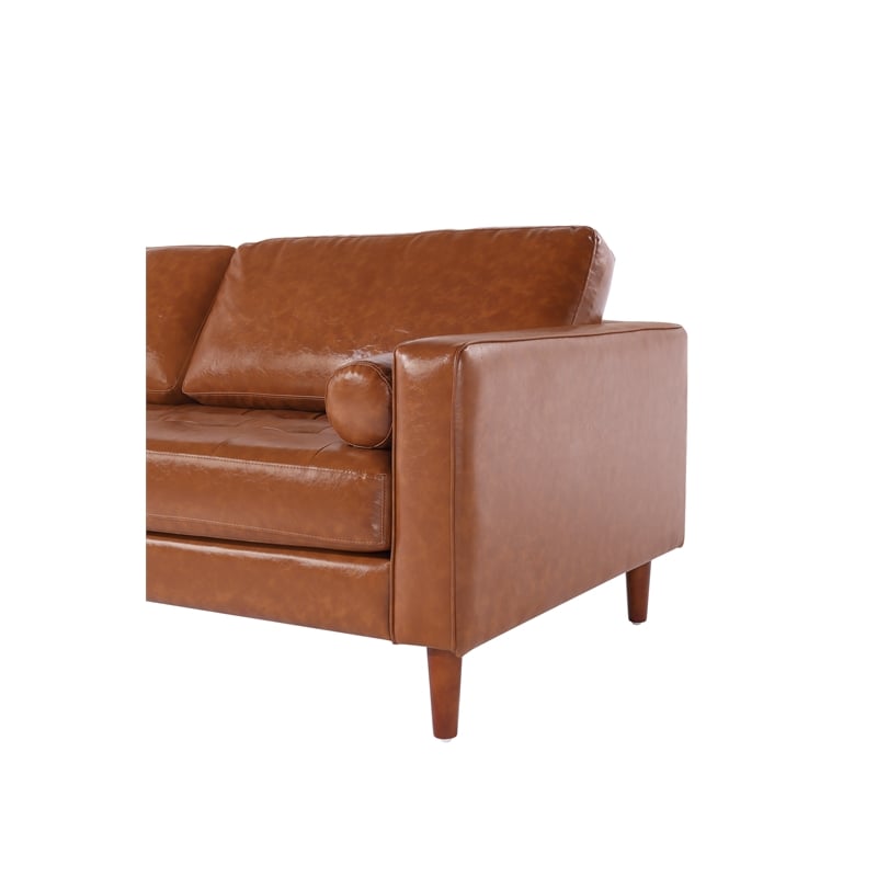 Pemberly Row Contemporary PU Faux Leather Sofa in Brown Finish