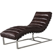 Pemberly Row Channeled Leather & Steel Chaise Lounge in Dark Brown