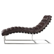 Pemberly Row Channeled Leather & Steel Chaise Lounge in Dark Brown