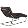 Pemberly Row Channeled Leather & Steel Chaise Lounge in Dark Brown