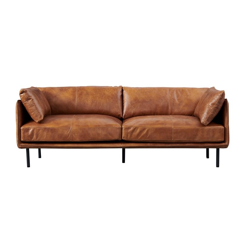 Pemberly Row Contemporary Leather Loveseat in Light Brown/Black