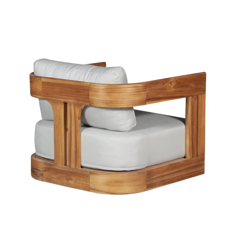 Pemberly Row Outdoor Solid Teak Swivel Chair - Light Grey Fabric