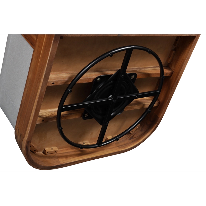 Pemberly Row Outdoor Solid Teak Swivel Chair - Light Grey Fabric