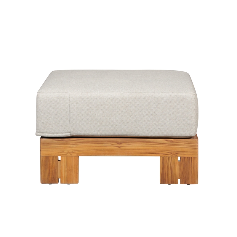 Pemberly Row Contemporary Outdoor Solid Teak Wood Ottoman - Gray Fabric