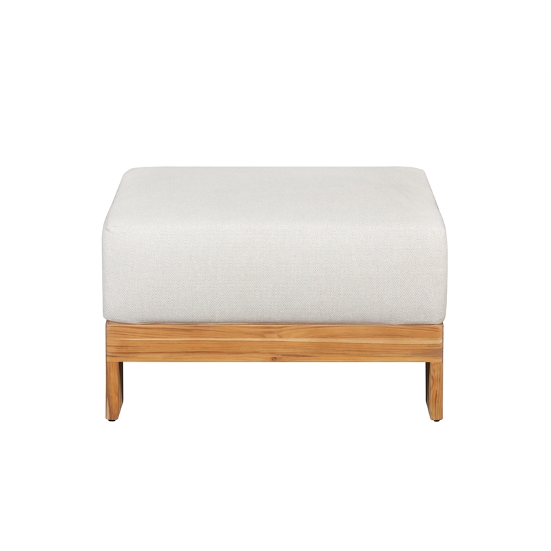 Pemberly Row Contemporary Outdoor Solid Teak Wood Ottoman - Gray Fabric