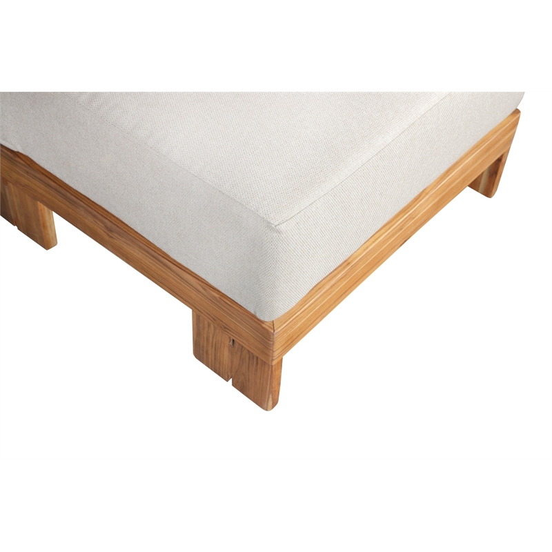 Pemberly Row Contemporary Outdoor Solid Teak Wood Ottoman - Gray Fabric