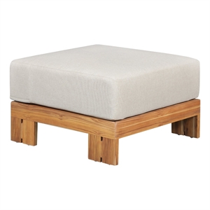 Pemberly Row Contemporary Outdoor Solid Teak Wood Ottoman - Gray Fabric