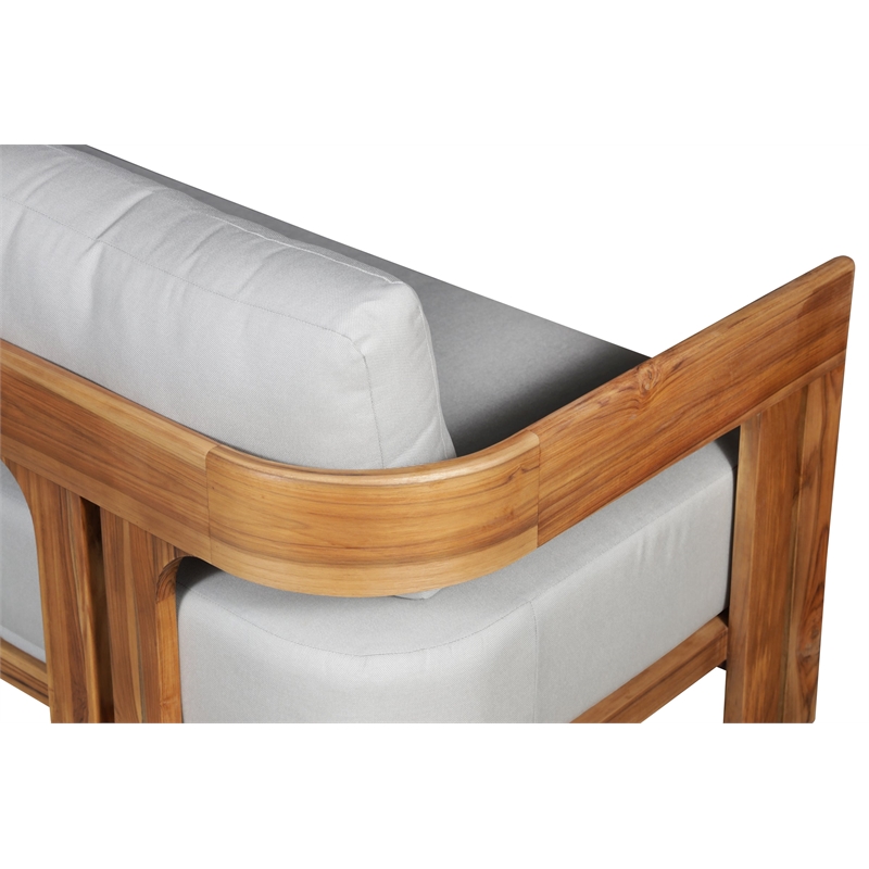 Pemberly Row Outdoor Solid Teak Wood Sofa - Light Gray Fabric