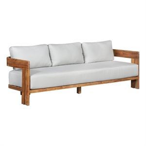 Pemberly Row Outdoor Solid Teak Wood Sofa - Light Gray Fabric