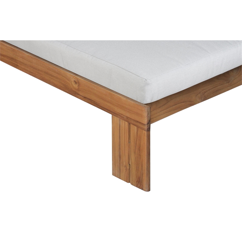 Pemberly Row Contemporary Outdoor Teak Chaise - Light Gray Fabric