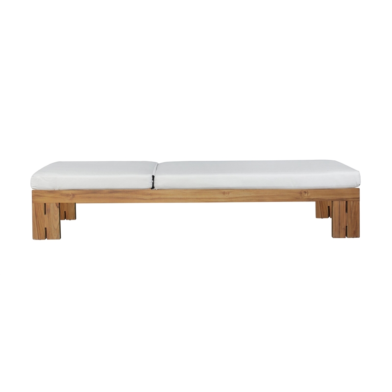 Pemberly Row Contemporary Outdoor Teak Chaise - Light Gray Fabric