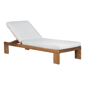 Pemberly Row Contemporary Outdoor Teak Chaise - Light Gray Fabric