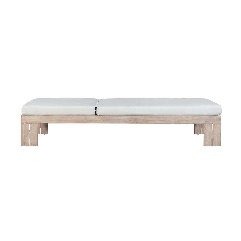 Pemberly Row Outdoor Teak Natural Look Chaise - Light Gray Fabric