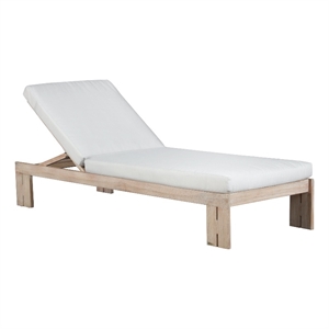 Pemberly Row Outdoor Teak Natural Look Chaise - Light Gray Fabric