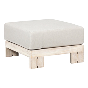 Pemberly Row Outdoor Teak Natural Look Ottoman - Gray Fabric