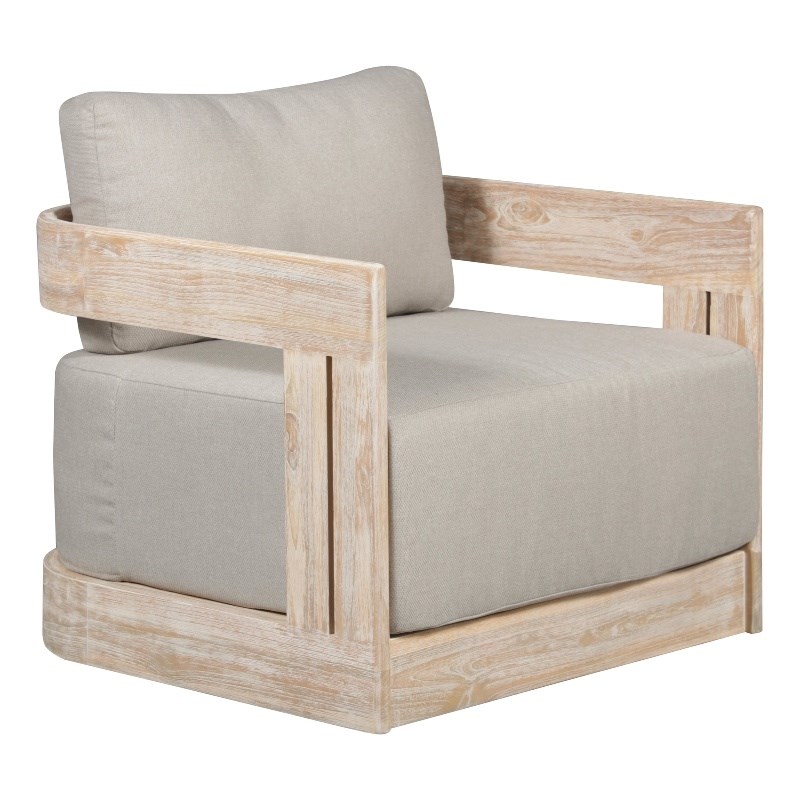 Pemberly Row Outdoor Teak Natural Look Swivel Chair - Gray Fabric