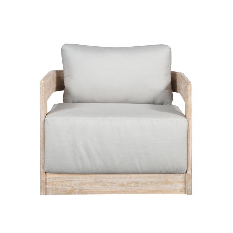 Pemberly Row Outdoor Teak Natural Look Swivel Chair - Light Grey Fabric