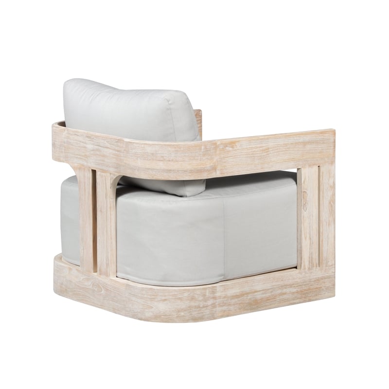Pemberly Row Outdoor Teak Natural Look Swivel Chair - Light Grey Fabric