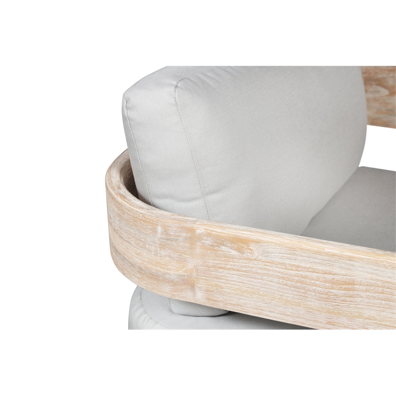 Pemberly Row Outdoor Teak Natural Look Swivel Chair - Light Grey Fabric