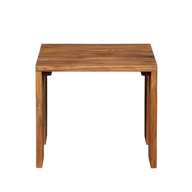Pemberly Row Contemporary Outdoor Teak Wood End Table in Natural