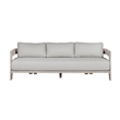 Pemberly Row Teak Wood Sofa Natural Look in Gray Finish Fabric