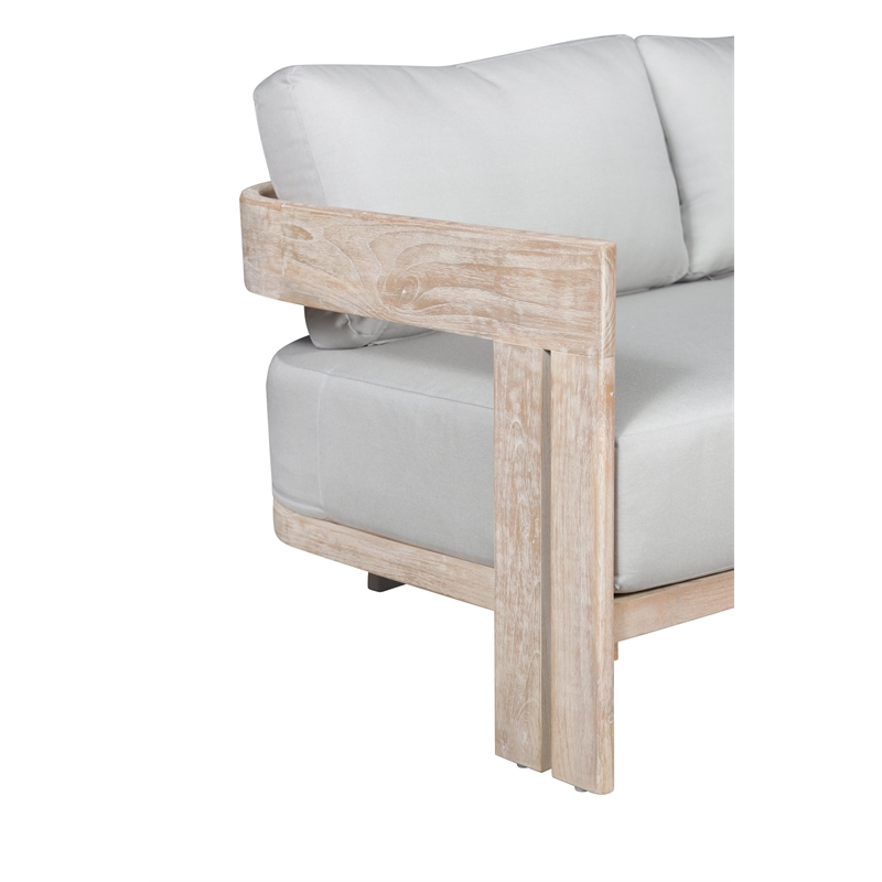Pemberly Row Teak Wood Sofa Natural Look - Light Grey Fabric