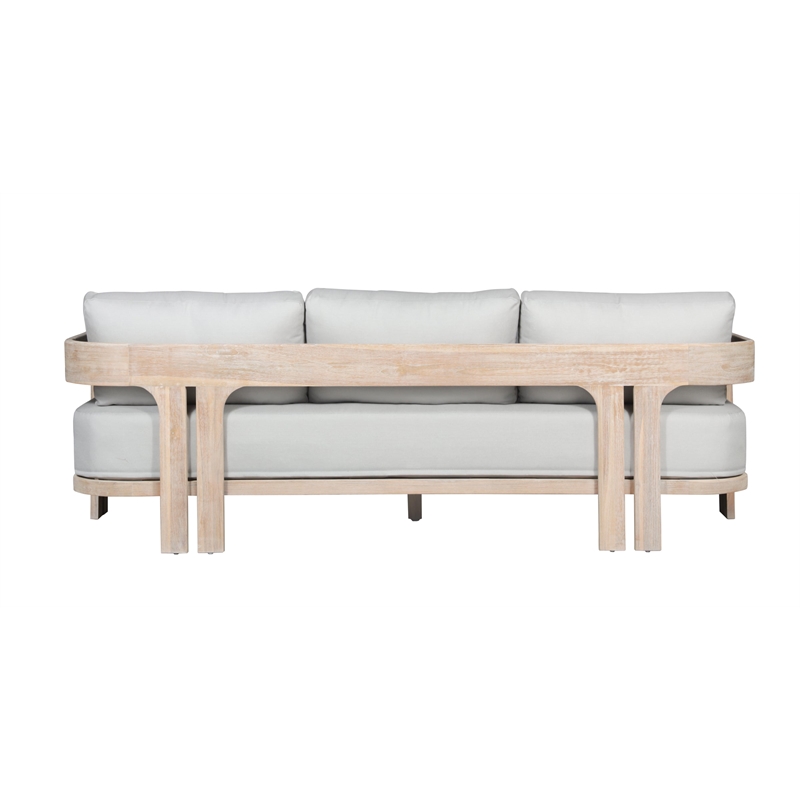 Pemberly Row Teak Wood Sofa Natural Look - Light Grey Fabric