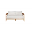 Pemberly Row Outdoor Solid Teak Wood Love seat - Gray Fabric