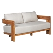Pemberly Row Outdoor Solid Teak Wood Love seat - Gray Fabric