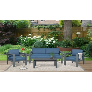 Pemberly Row Aluminum Frame Outdoor 74&quot Love seat / Sofa - Blue Cushions