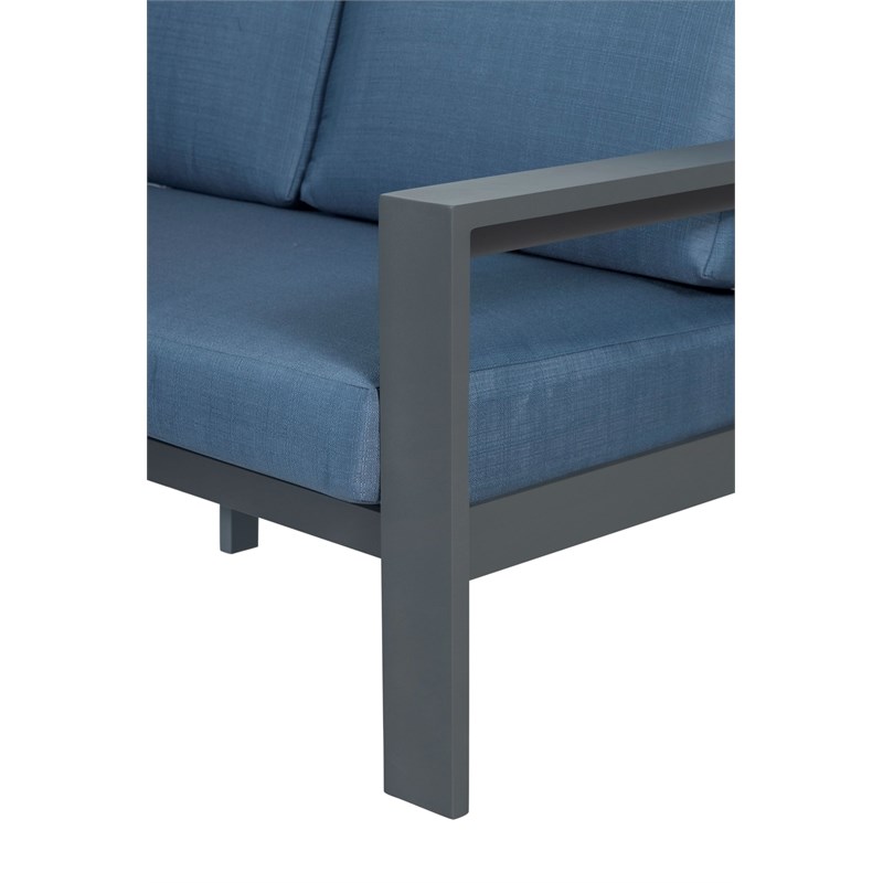 Pemberly Row Aluminum Frame Outdoor Sectional Sofa - Blue Cushions