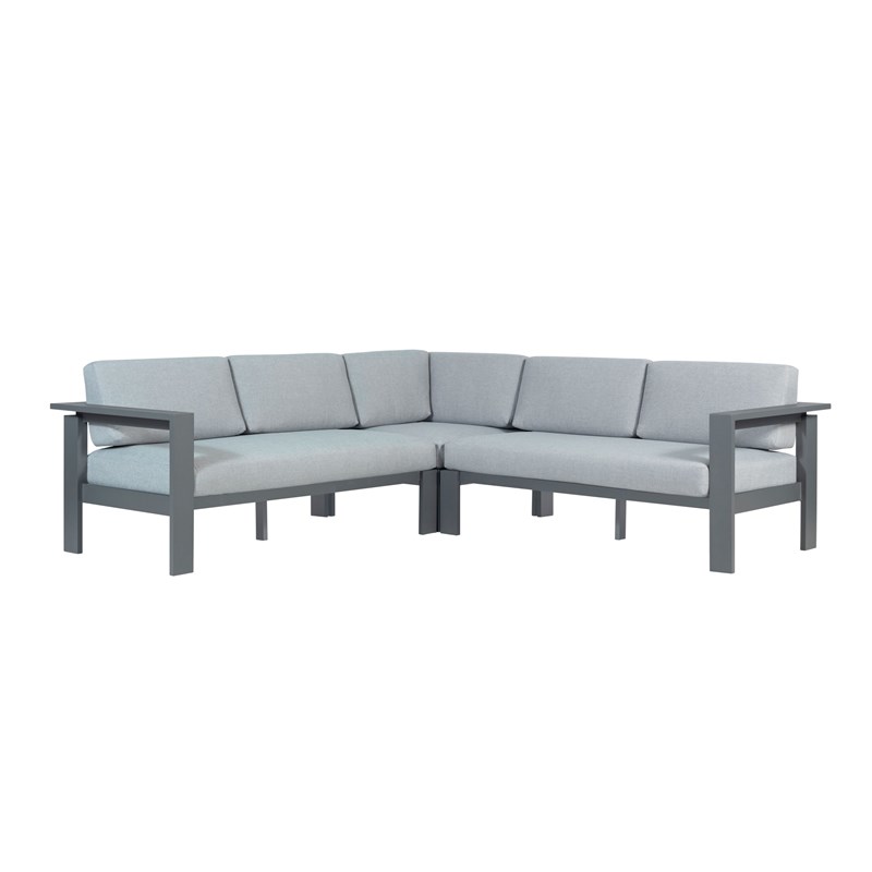 Pemberly Row Aluminum Frame Outdoor Sectional Sofa in Gray Finish