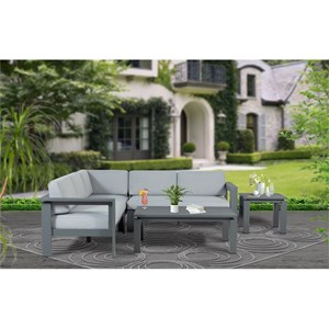 Pemberly Row Aluminum Frame Outdoor Sectional Sofa in Gray Finish