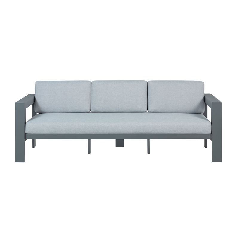 Pemberly Row Modern Aluminum Frame Outdoor Sofa - Gray Cushions