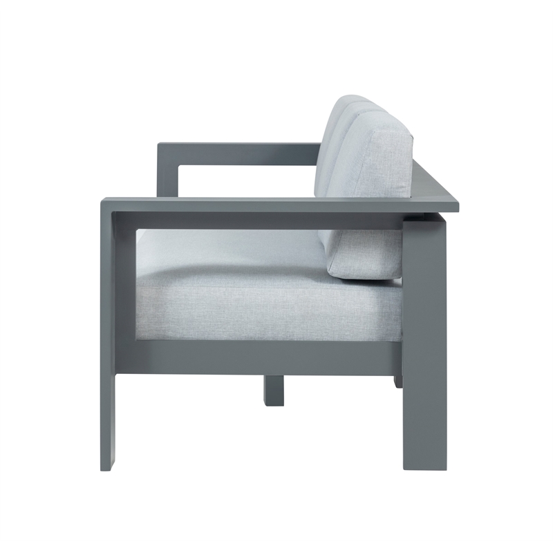 Pemberly Row Modern Aluminum Frame Outdoor Sofa - Gray Cushions