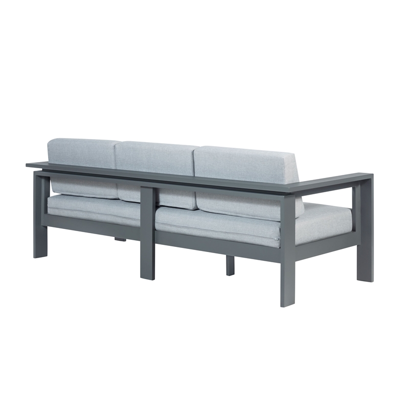 Pemberly Row Modern Aluminum Frame Outdoor Sofa - Gray Cushions