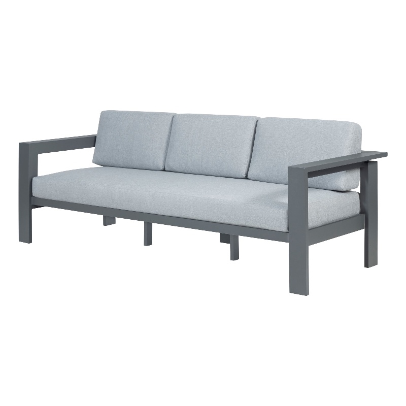 Pemberly Row Modern Aluminum Frame Outdoor Sofa - Gray Cushions