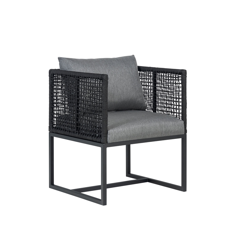 Pemberly Row Pair of Outdoor Aluminum Dining Chair with Rope Design - Black