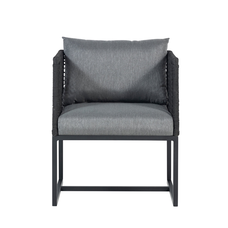 Pemberly Row Pair of Outdoor Aluminum Dining Chair with Rope Design - Black