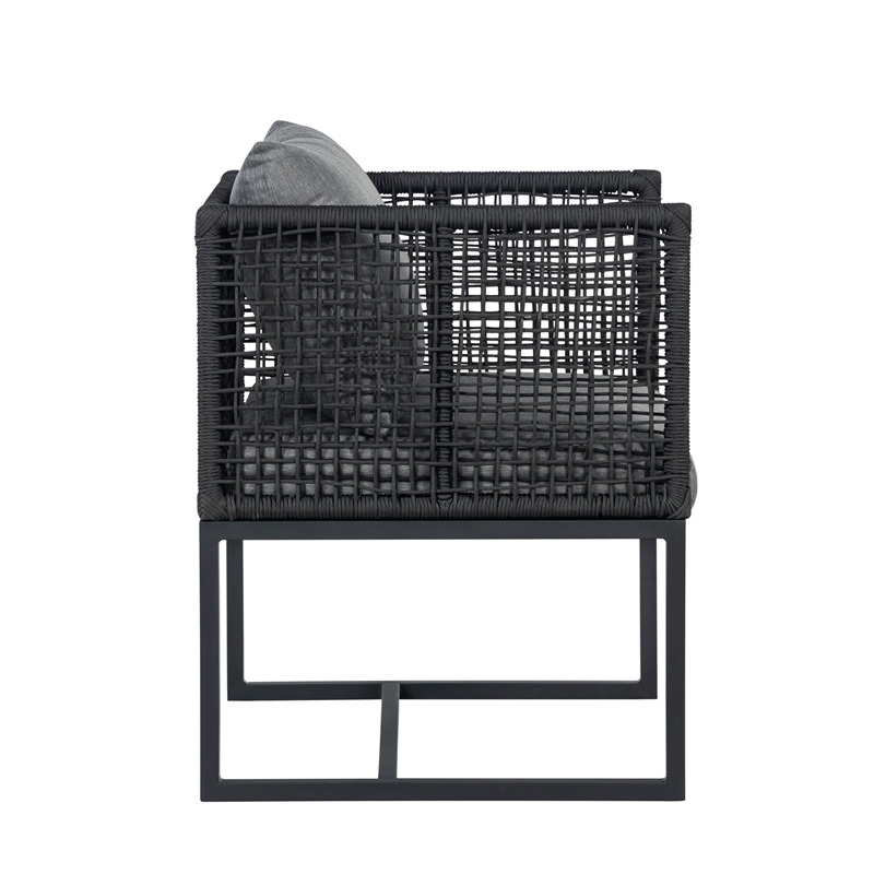 Pemberly Row Pair of Outdoor Aluminum Dining Chair with Rope Design - Black